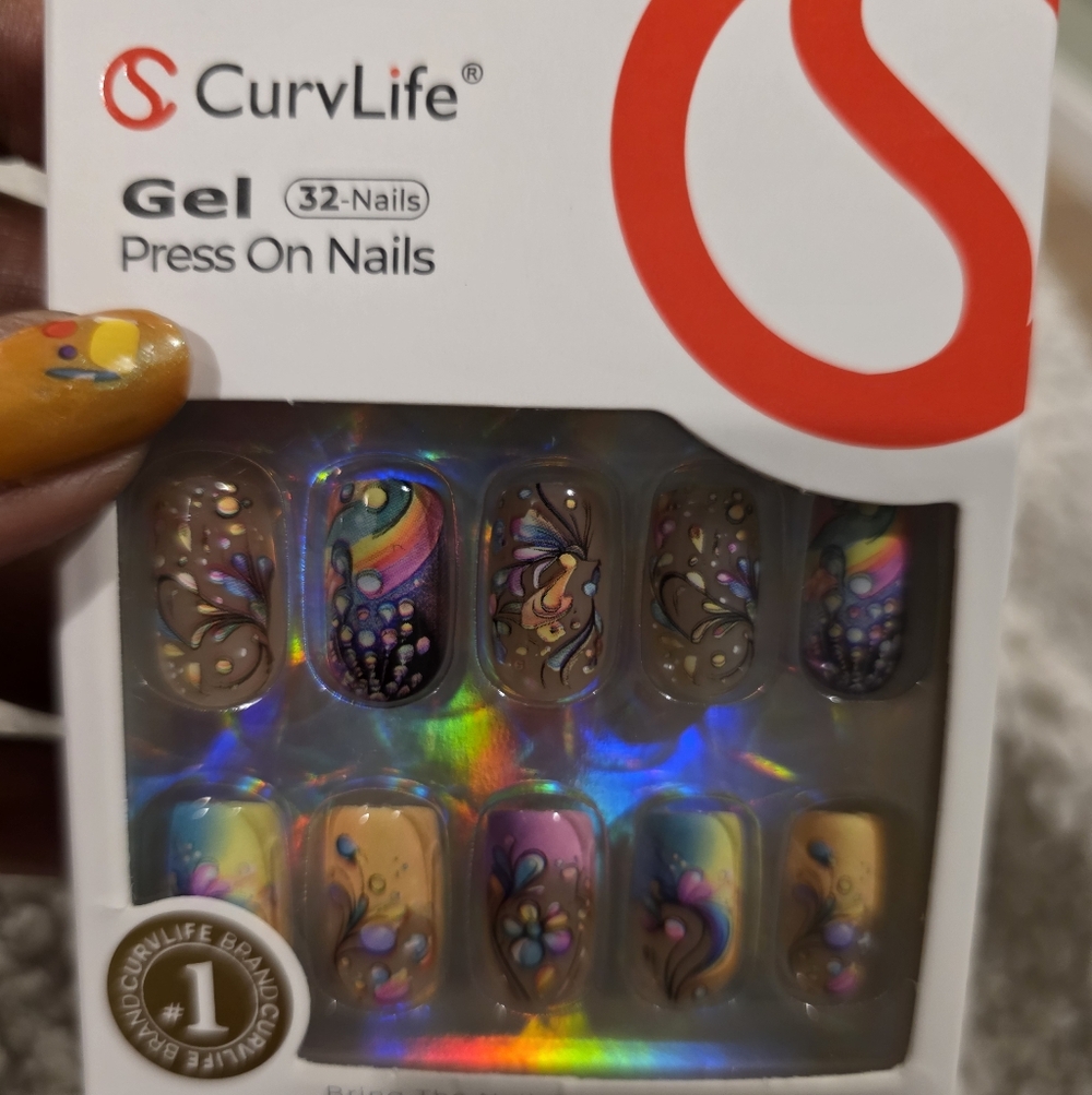 Gel Press-On Nails in Multicolor Swirl Design